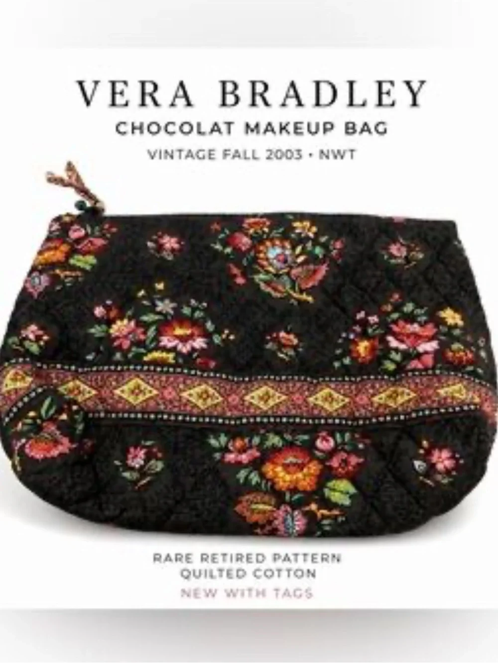 Vera Bradley Vintage Retired 1990 Floral Chocolat Pattern Quilted Coin Pouch.